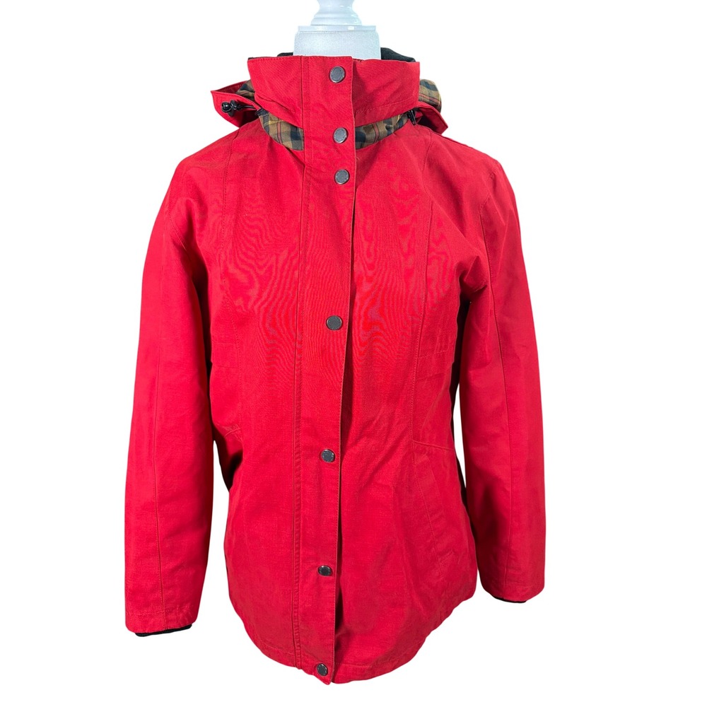 Pendleton Womens Red Hooded Rain Jacket Plaid Lining CW129 Size S‎ Small